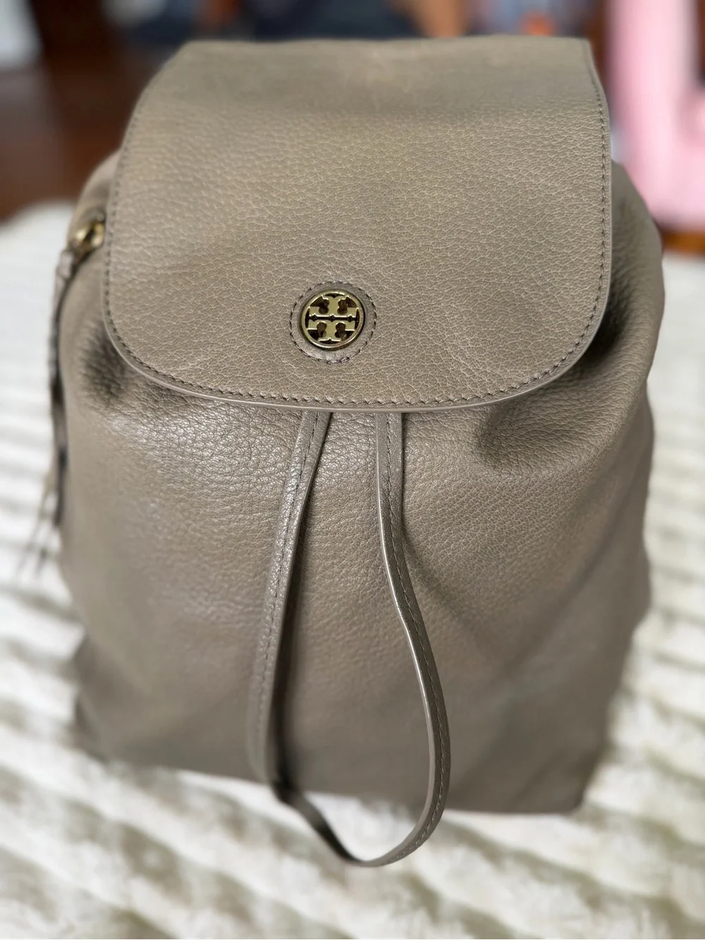 Tory Burch Pebbled Leather Backpack - Taupe Gray